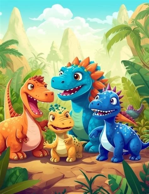 Dinossauros De Desenho Animado Bonitos Foto Premium