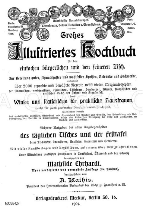 Titelblatt F R Mathilde Ehrhardt Gro Es Illustriertes Kochbuch