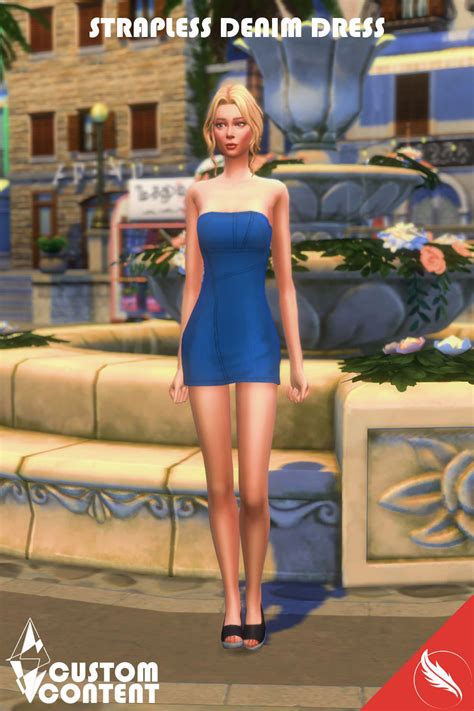 The Sims 4 Strapless Denim Dress Custom Content