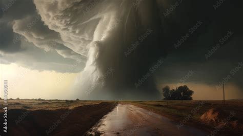 A Large And Dangerous Tornado Escorted By A Supercell Thunderstorm Sweeps Through Isolated