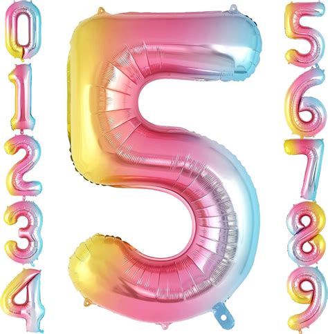 Rainbow Number 5 Balloon 40 Inch Big Large Foil Helium