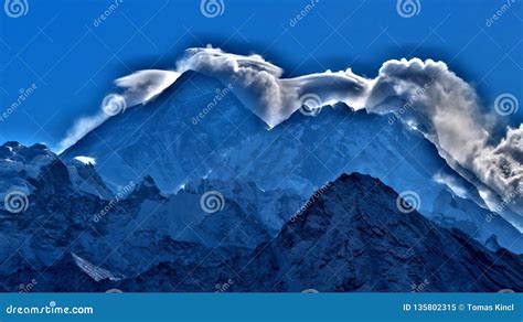 Mt Everest Clouds Over The Highest Peak In The Woeld Stock Image