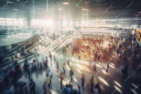 Premium Photo Blurred Motion Of Busy Airport Terminal