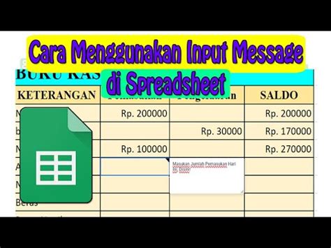 menggunakan input message  spreadsheet google sheet youtube