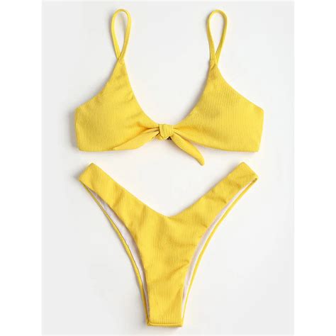 Buy Ribbed Knotted Bikini Set Spaghetti Strap Bikini