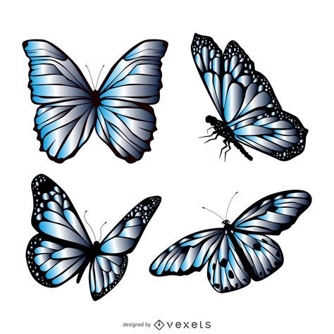 Descarga Vector De Conjunto De Ilustración De Mariposa Azul