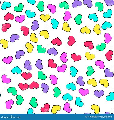 Colorful Heart Seamless Pattern On White Background Paper Print Design