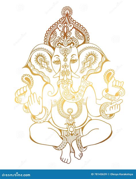 Hindu Lord Ganesha Ornate Sketch Drawing Tattoo Yoga Spirituality