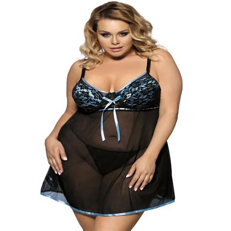 New Women Plus Size Sexy Lingerie Sex Sleepwear Babydolls Midi Mesh