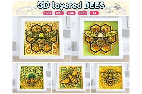 3d Bees Bundle Layered Bees Bundle Shadow Box Bees Svg Dxf