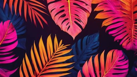 Premium Photo Palm Neon Colors Fluorescent Tropical Leaves Abstract