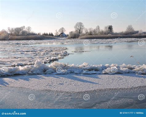 Lithuanian Winter Landscape Stock Image - Image of landscape, roofs ...