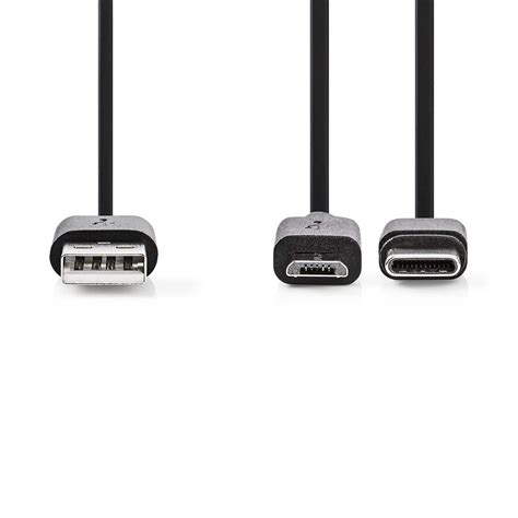 2 In 1 Kaapeli USB 2 0 USB A Uros USB Micro B Uros USB C Uros