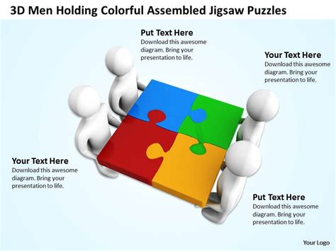 3d Men Holding Colorful Assembled Jigsaw Puzzles Teamwork Ppt Graphics