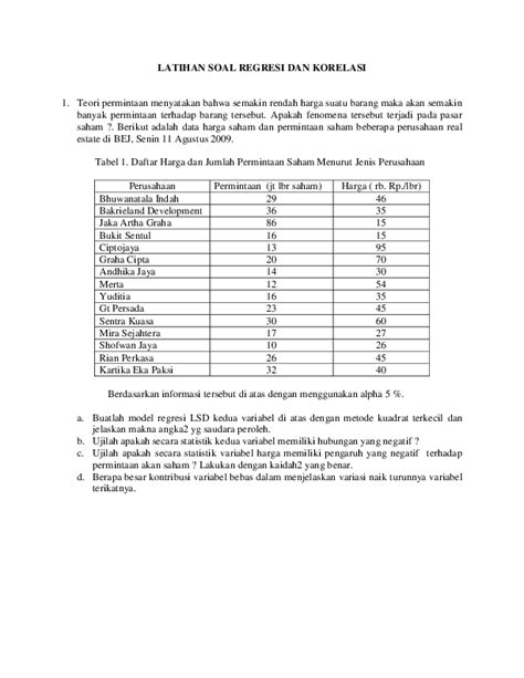 Contoh Soal Regresi Dan Korelasi