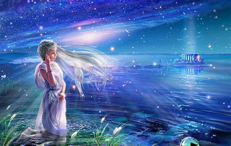 Fantasy, Women, Girl, Ocean, Blonde, Sky, Starry Sky, HD wallpaper | Peakpx