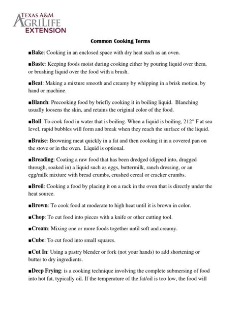 Common Cooking Terms Pdf Cooking Foods