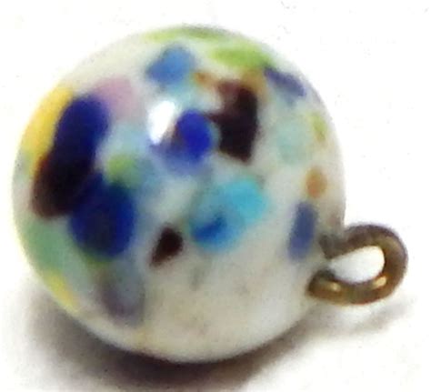 STELLAR ANTIQUE 19th CENTURY MILK GLASS BALL BUTTON W MULTI COLOR