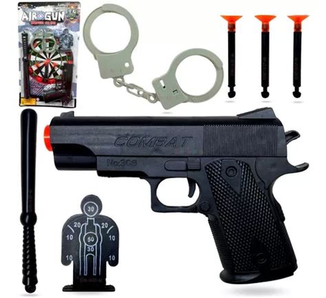 Kit 2 Arminhas De Brinquedo Lança Dardos Espingarda Policial