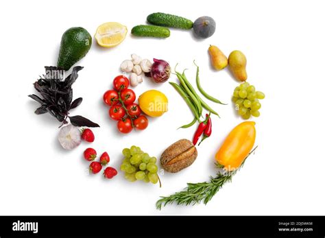 Vegetables And Fruits Swirl White Background Stock Photo Alamy