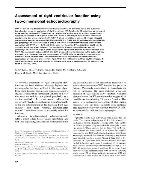 PDF Assessment Of Right Ventricular Function Using Two Assessment