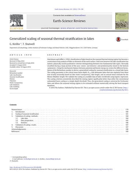 (PDF) Generalized scaling of seasonal thermal stratification in lakes