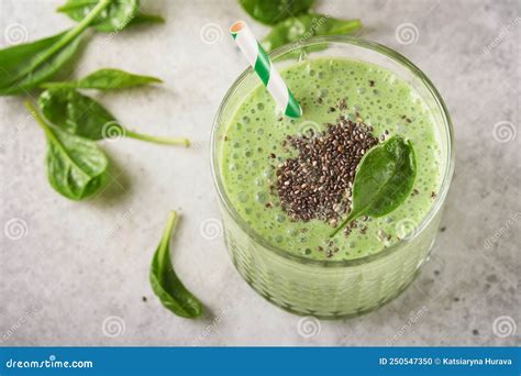 Spinach Smoothie Healthy Green Vegan Smoothie Or Milkshake From Spinach Banana And Chia Seeds