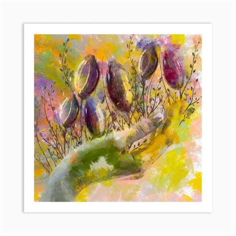 Hand Hold Flowers Square Art Print By Nora Gad Fy