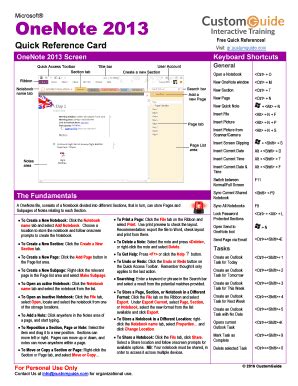 Fillable Online OneNote 2013 Quick Reference OneNote 2013 Quick