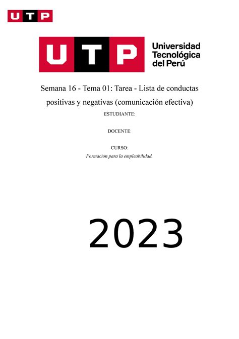 Formacion Para La Empleabilidad Semana 16 Tema 01 Tarea Lista De