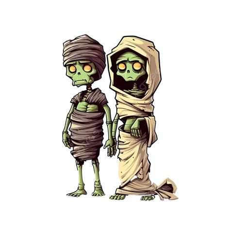 Halloween Mummy And Zombie Cartoon At Night Design Holiday And Scary Theme Illustration Moon