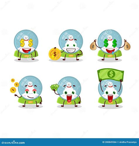 Snowball With Snowman Cartoon Character With Cute Emoticon Bring Money