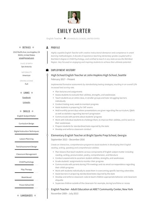 English Teacher Resume Sample And Writing Guide