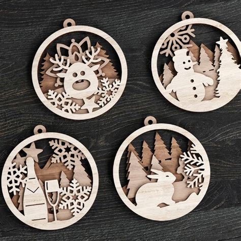 Tree Bauble Wood 3D Laser Cut Christmas Ball Ornament Round Etsy