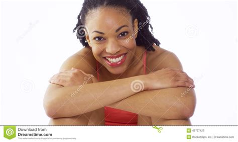 Black Woman Sitting And Smiling After Workout Stock Image Image Of