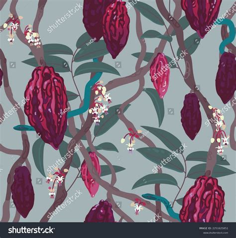 Cacao Tree Cocoa Beans Flowers Leaves Stock Vector (Royalty Free ...