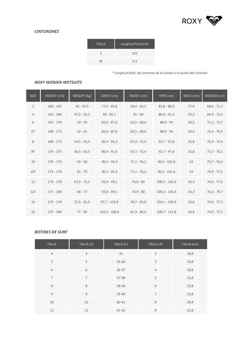 Sportswear All Size Chart Roxy Download Printable Pdf Templateroller