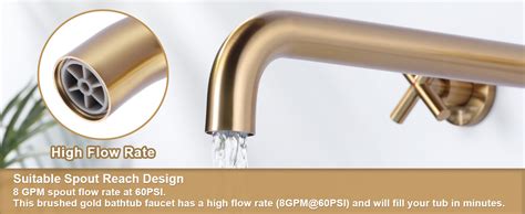 Wall Mount Tub Filler Arcora Brushed Gold Bathtub Faucet Long Spout Reach 2 Cross Handles Wall