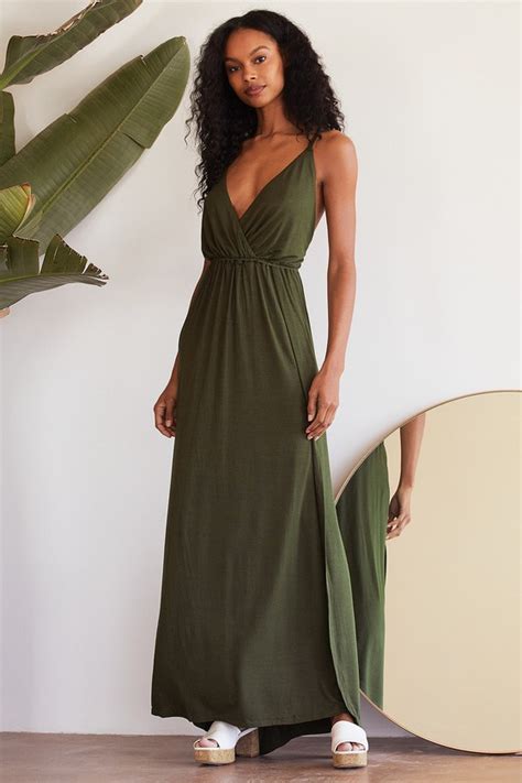 Olive Green Maxi Dress Slit Maxi Dress Jersey Knit Maxi Dress Lulus