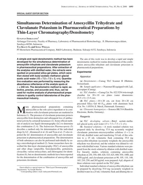 Pdf Simultaneous Determination Of Amoxycillin Trihydrate And Clavulanate Potassium In