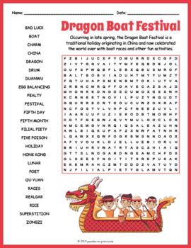 FREE Dragon Boat Festival Word Search Puzzle Worksheet Activity TPT