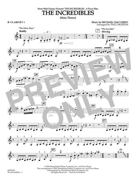 The Incredibles Main Theme Arr Paul Murtha Bb Clarinet 1 By