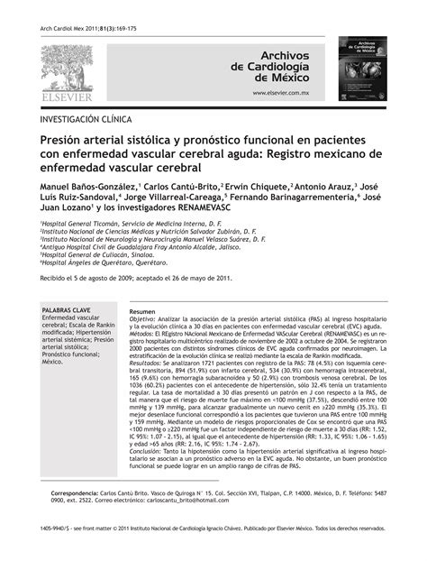 Presi N Arterial Sist Lica Y Pron Stico Funcional En Pacientes Con