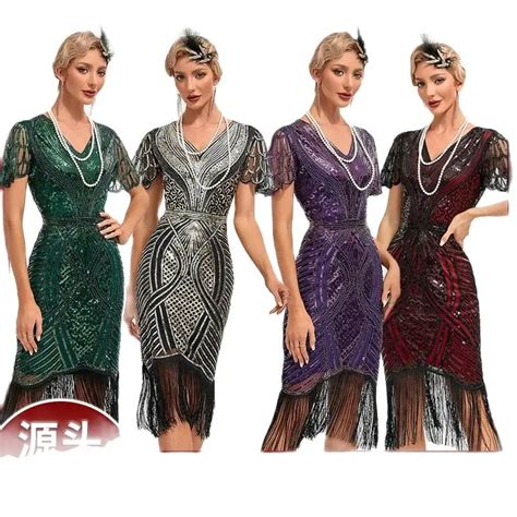 S Flapper Retro Prom Embroidered Tassel Dress Great Gatsby Cocktail