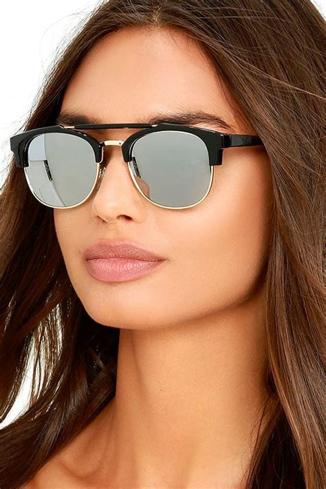 Chic Black Sunglasses Rounded Sunglasses Silver Mirrored Sunglasses