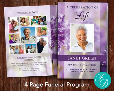 Purple Flowers Funeral Program Template Purple Memorial - Etsy