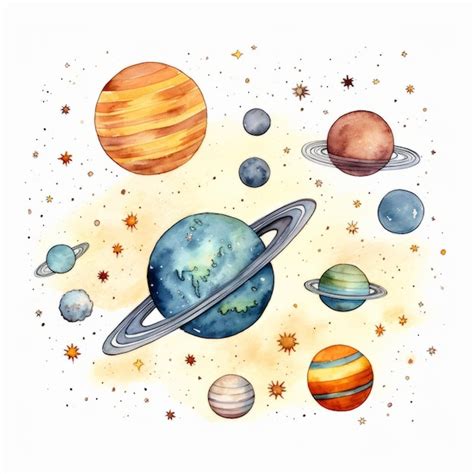 Fundo Do Espa O Aquarela Planetas E Estrelas Foto Premium