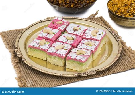 Indian Sweet Food Dryfruit Barfi with Namkeen on White Background Stock ...