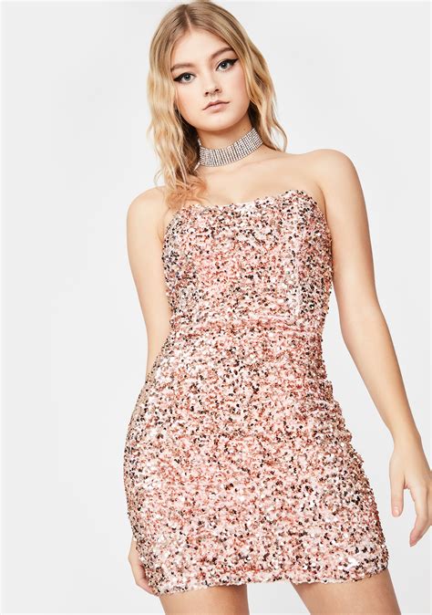 Sequin Tube Mini Dress Bodycon Strapless Pink Rose Gold Dolls Kill