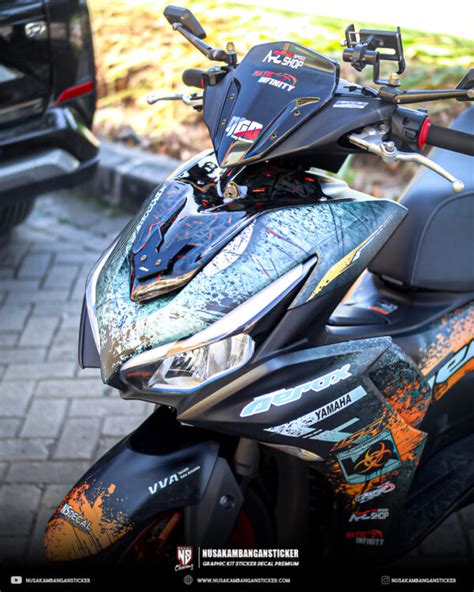 Desain Motor Yamaha Aerox Connected Bercak Oren Abu Abu Fullbody